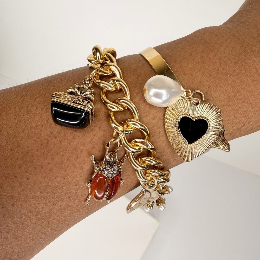 2 Piece Gold Charm Bracelet Set